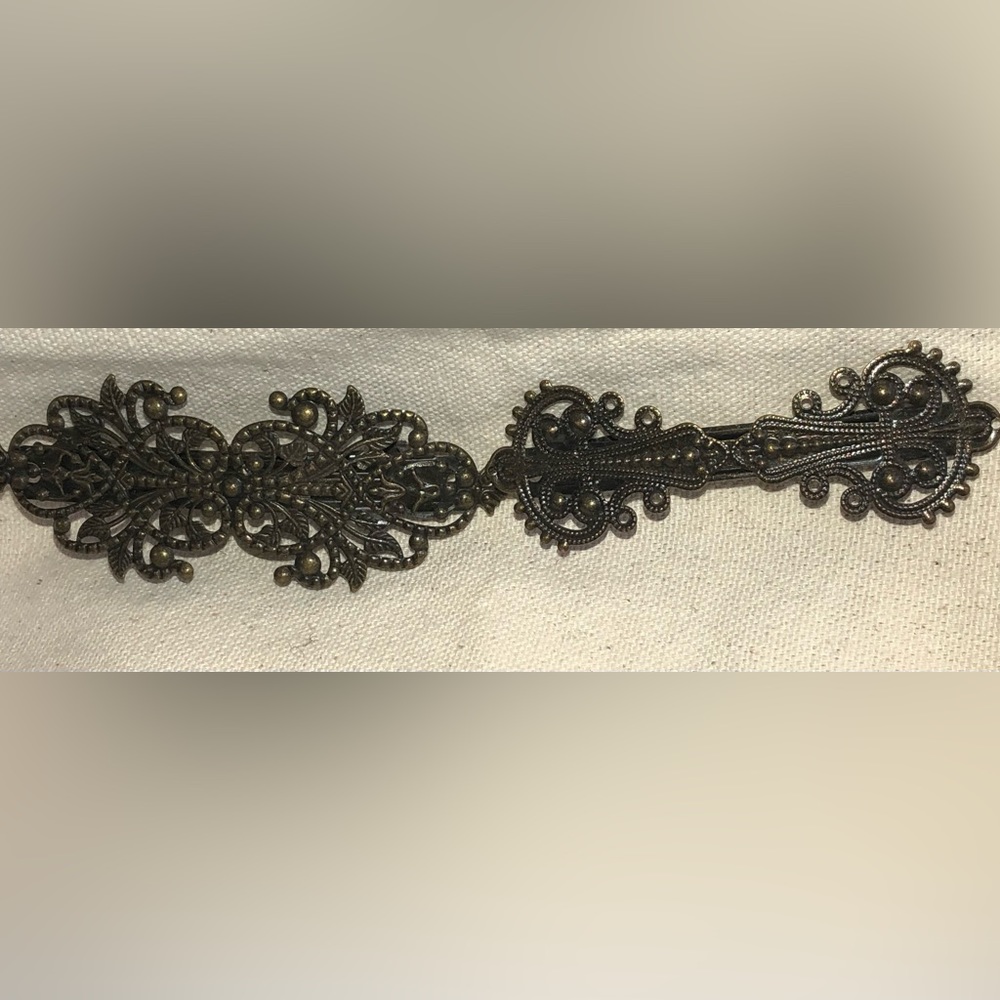 Two Ornate Burnished Brass Tone Metal Barrettes